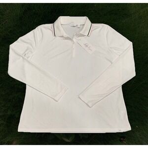 Lady Hagen Rib Trim Long Sleeve Golf Polo UPF50+ Women's XL Pure White WGH31515